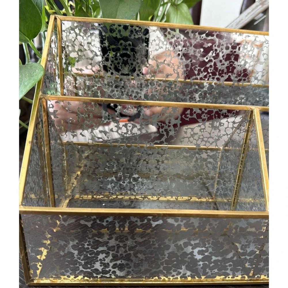 Vintage Tahari Home Mercury Glass & Brass  Organizer 12